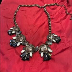 Vintage Black, White and Pewter Elaborate Oasis Necklace